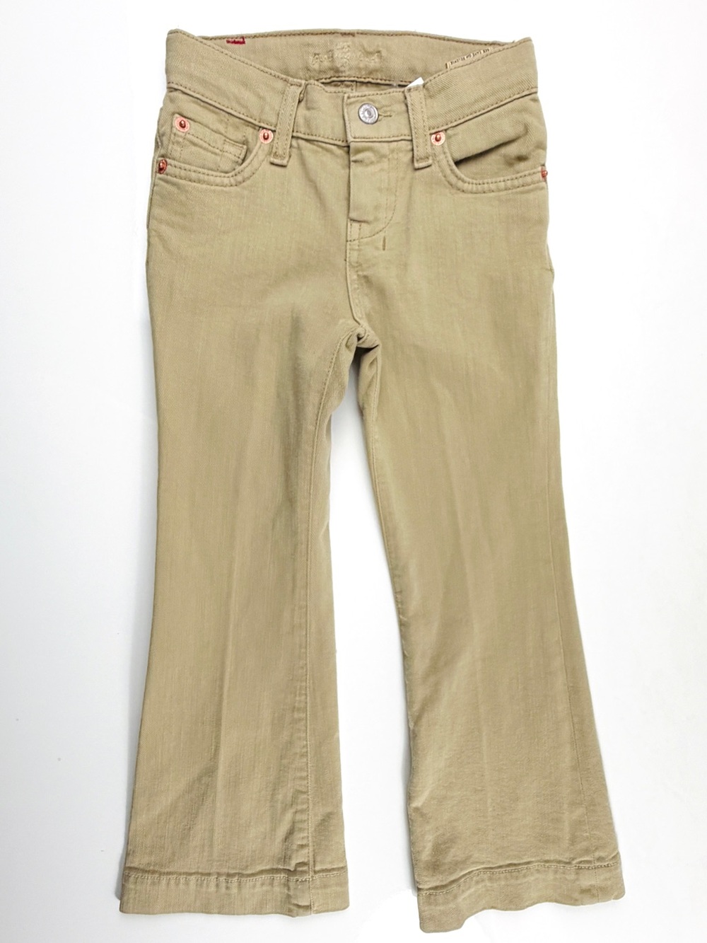 7 For All Mankind Girls Tan Slubbed Stretch Twill 5-Pocket Pants, Szs 4 & 6